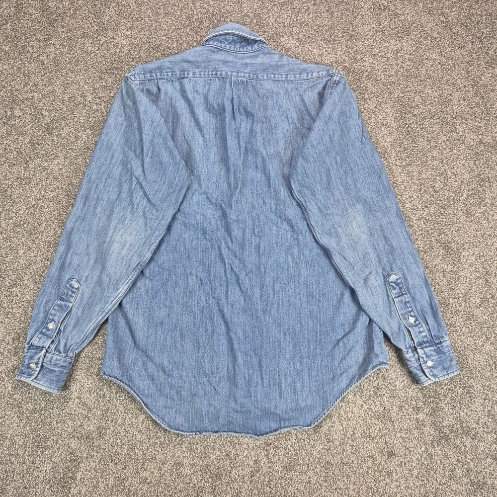 Vintage Polo Ralph Lauren Denim Shirt Mens Small Button Down Pony 80s Green Tag